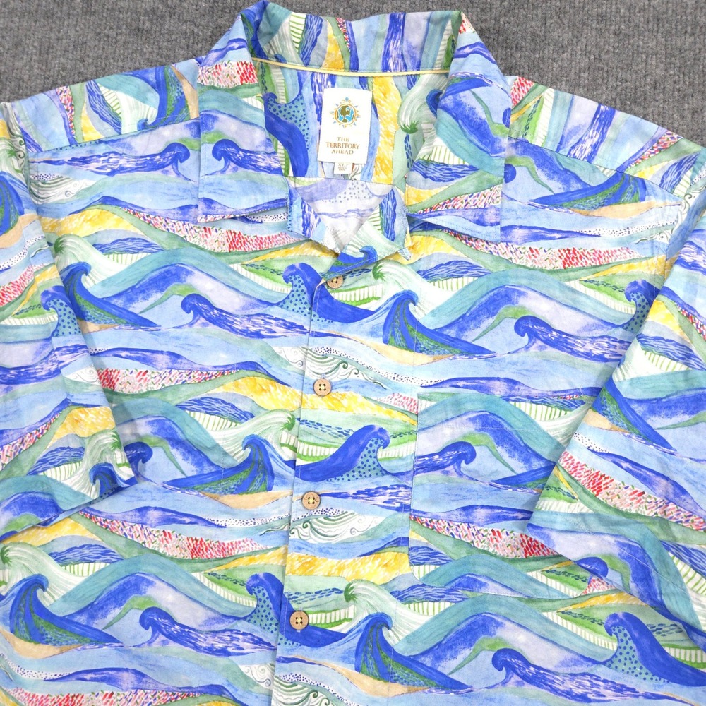 The Territory Ahead Shirt Mens XLT Abstract Ocean Wave Geometric Watercolor AOP
